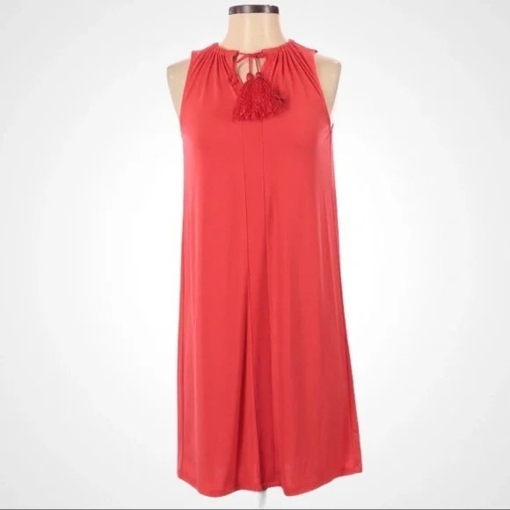 Michael Kors Coral Sleeveless Tie Neck Tassel Shift Dress Womens XS Boho Coral